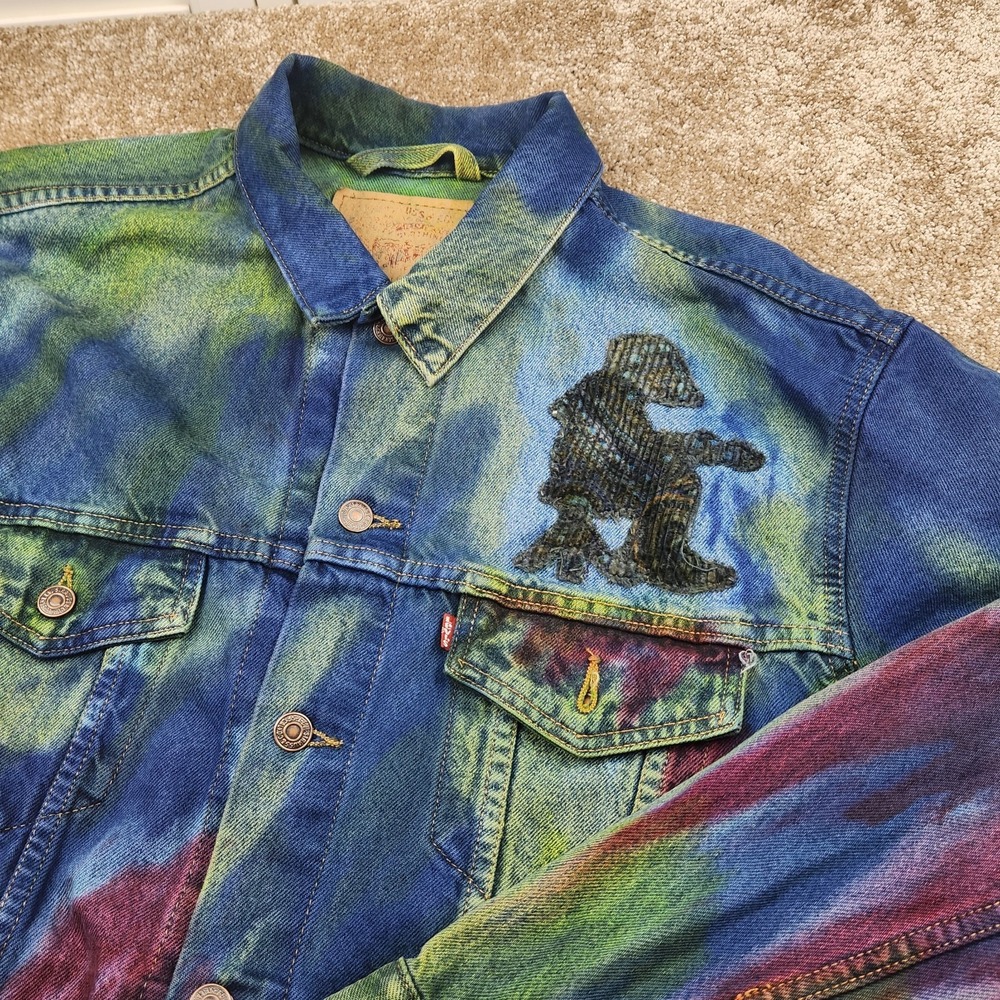 Rare Vintage Y2K Levis Custom Tie Dye Graffiti Denim Jacket Sz Large Made in USA